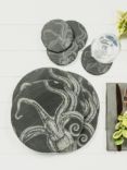 Selbrae House Octopus Round Slate Placemats and Coasters, Set of 4, Black