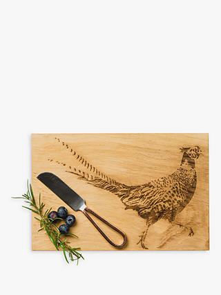 Scottish Made Oak Wood Pheasant Cheese Board & Knife, Natural