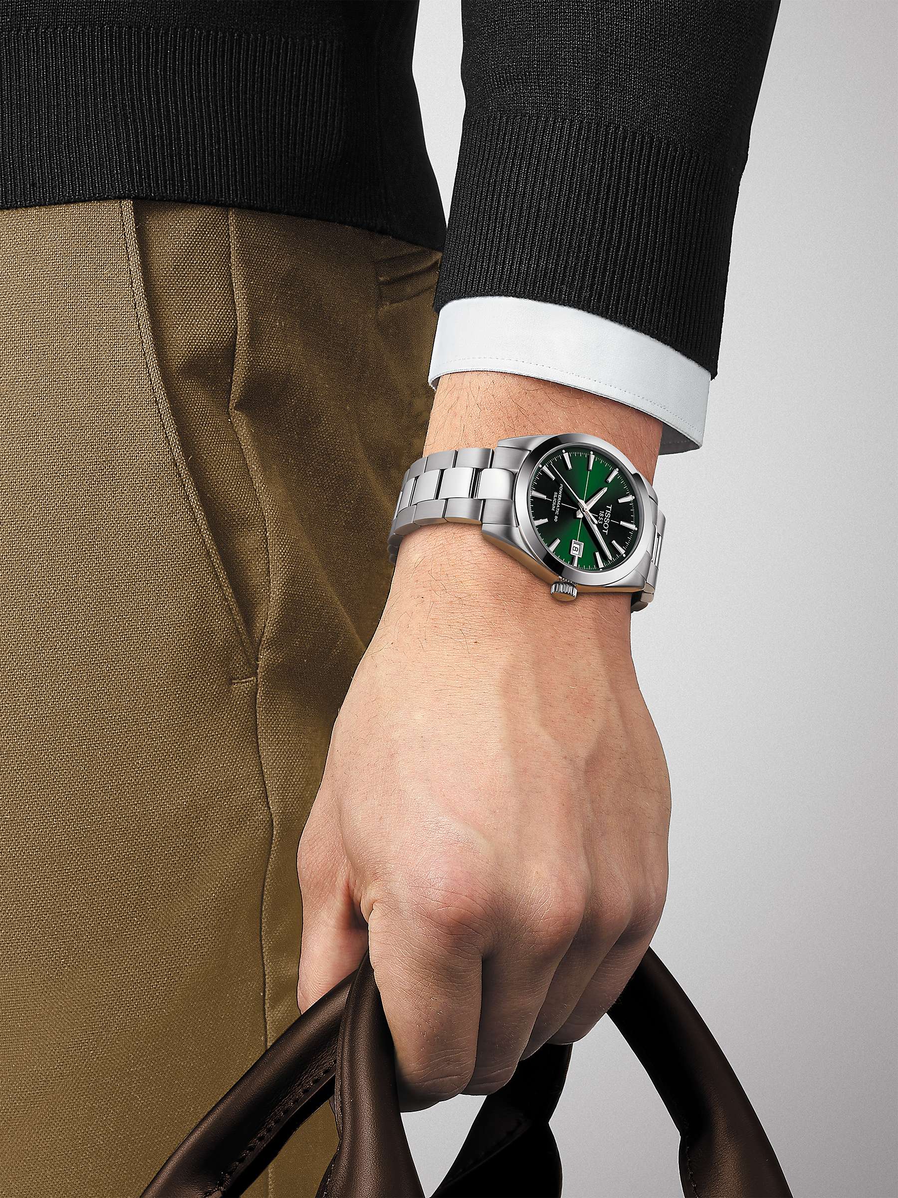 Buy Tissot T1274071109101 Men's Gentleman Date Bracelet Strap Watch, Silver/Green Online at johnlewis.com