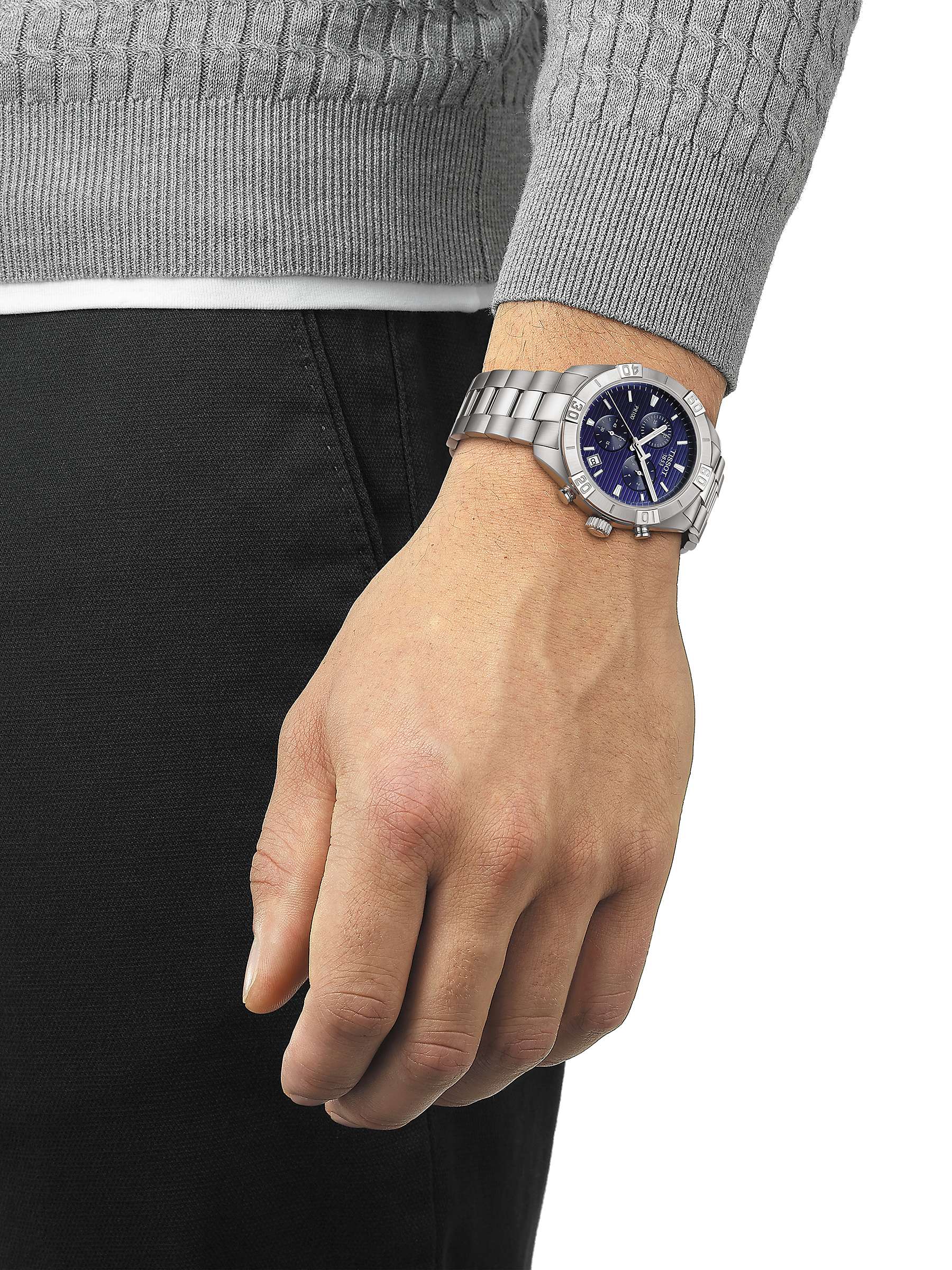 Buy Tissot T1016171104100 Men's PR100 Sport Chronograph Date Bracelet Strap Watch, Silver/Blue Online at johnlewis.com