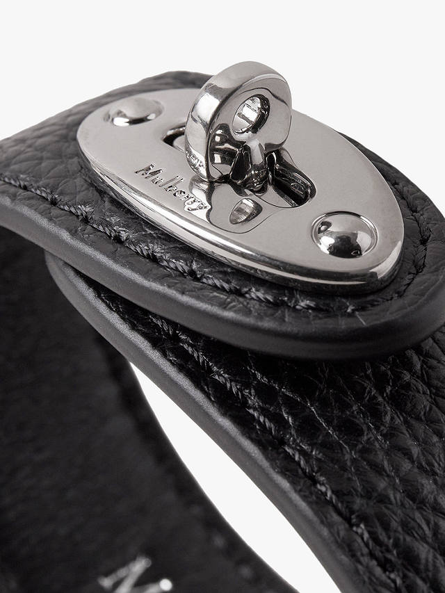 Mulberry Bayswater Leather Bracelet, Black/Silver, Medium: L18.7 x W2cm