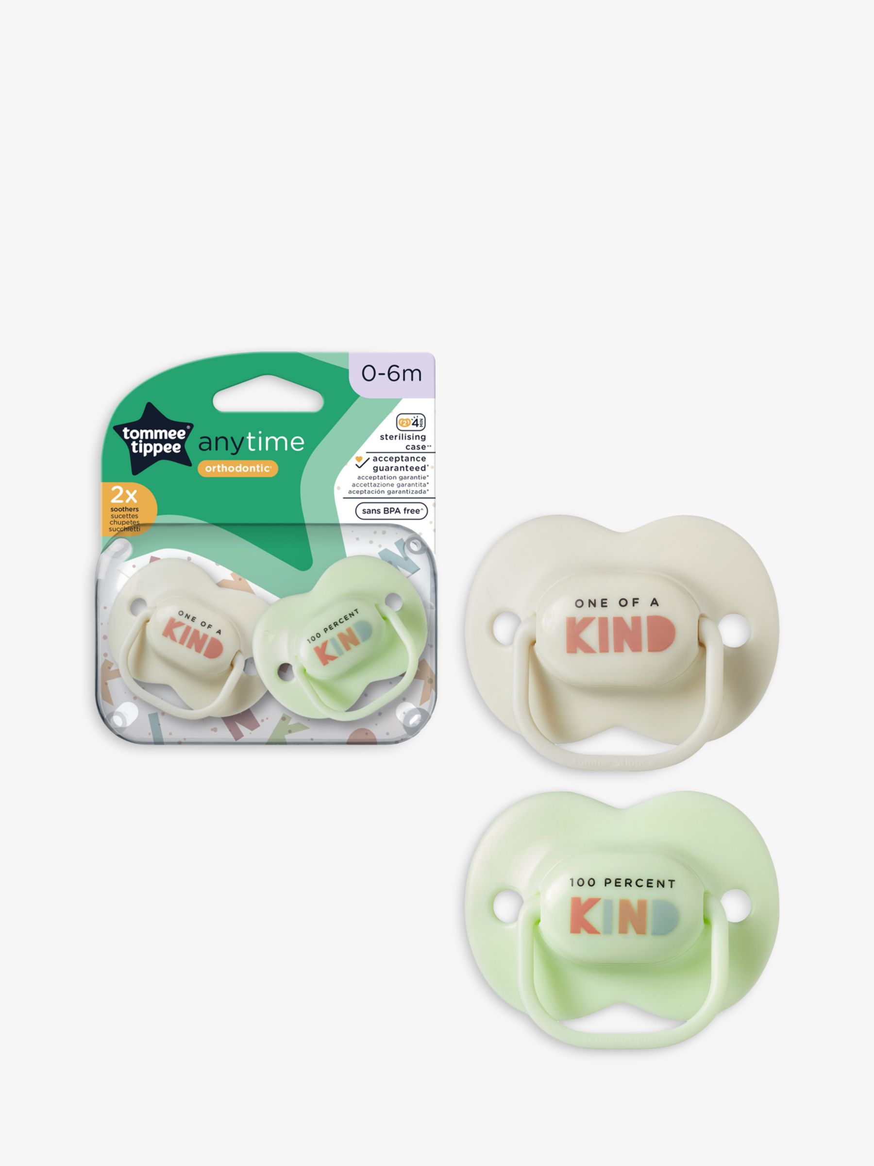 Tommee Tippee 0-6 Months Anytime Silicone Soother, Pack of 2