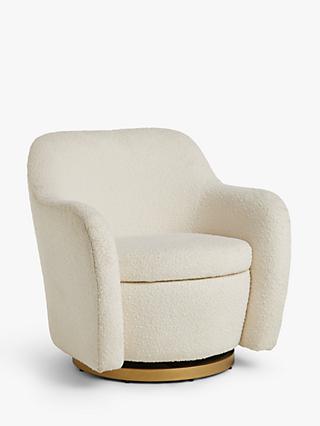 Snuggle Range, John Lewis & Partners Snuggle Accent Swivel Chair, Gold Base, Cream Boucle