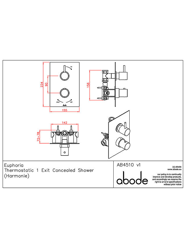 Abode Harmonie Concealed Wall-Mounted Thermostatic Shower Control, 1 Exit, Chrome