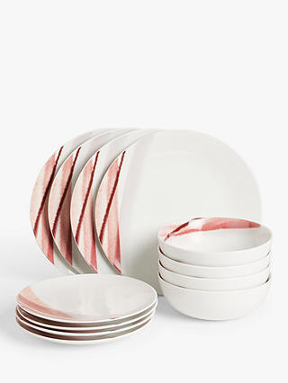 John Lewis ANYDAY Watercolour Stripe Boxed Porcelain Dinnerware Set, 12 Piece