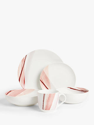 John Lewis ANYDAY Watercolour Stripe Boxed Porcelain Dinnerware Set, 12 Piece, Terracotta