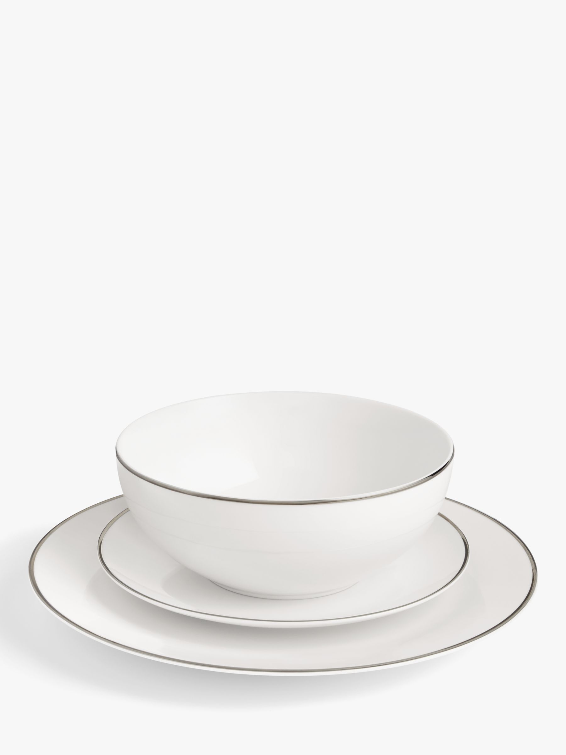 ANYDAY John Lewis & Partners Platinium Band Porcelain Boxed Dinnerware Set, 12 Piece, White/Silver