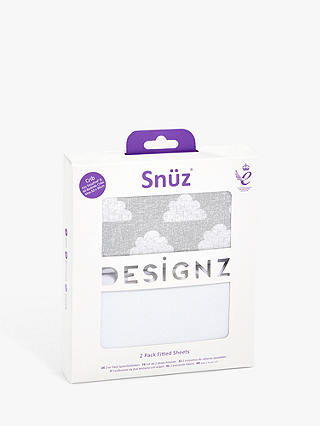 Snüz Baby Cloud Nine Crib Fitted Sheets, 2 Piece Set, Grey/White