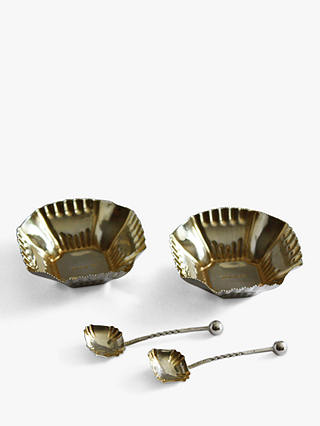 VF Jewellery Second Hand Silver Square Salt Dishes and Spoons, Dated Birmingham 1897