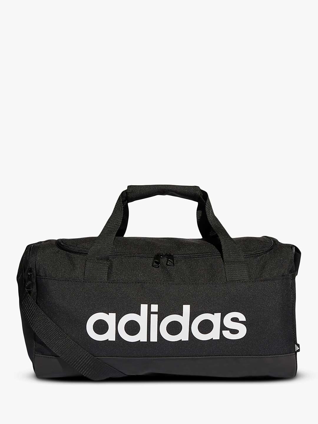 adidas Essentials Linear Logo Duffel Bag, Extra Small, Black/White at ...