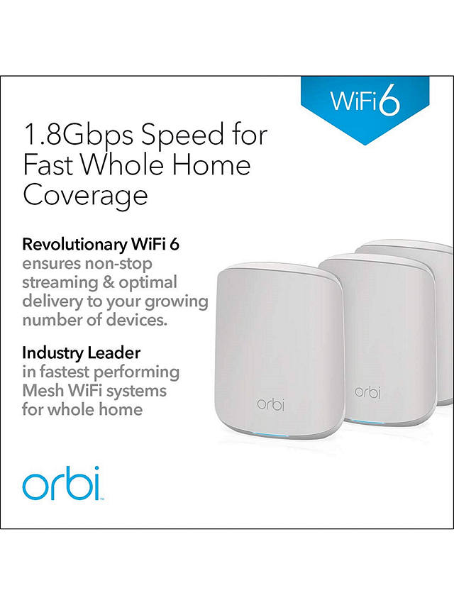 Netgear Orbi RBK353 Whole Home Mesh Wi-Fi System with Router and 2 Satellites, AX1800