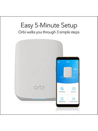 Netgear Orbi RBK353 Whole Home Mesh Wi-Fi System with Router and 2 Satellites, AX1800