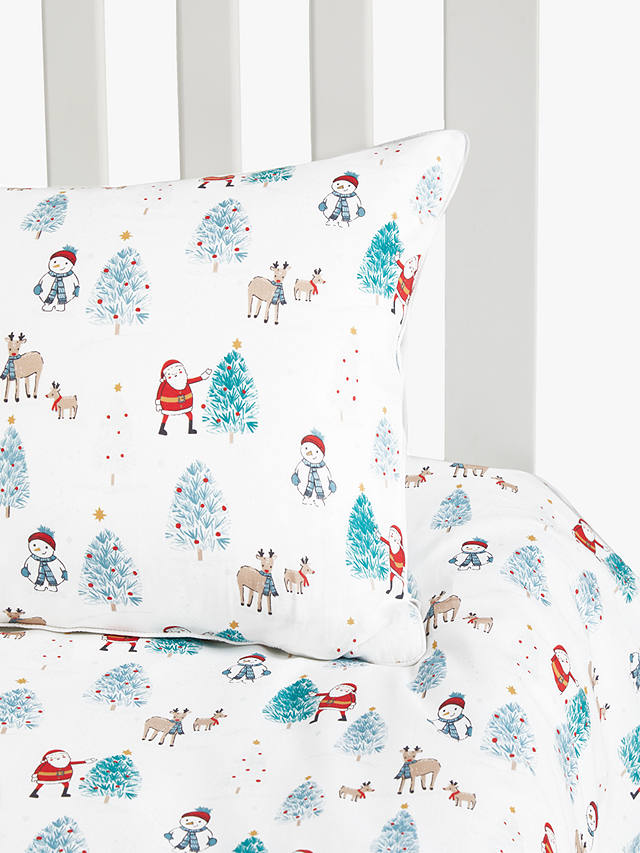 John Lewis NEW John-Lewis Santa”Xmas Toddler 100%Cotton COTBED DuvetCover Pillowcase Set 