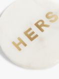 John Lewis Round Marble 'Hers' Coaster, White/Brass