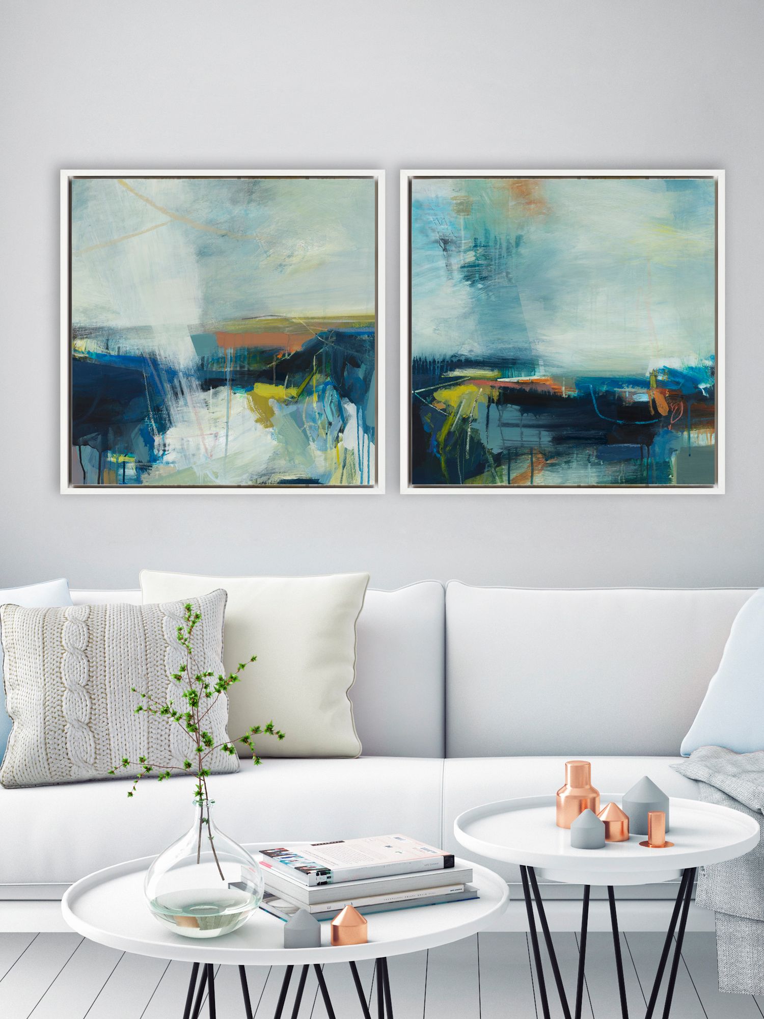 Alice Sheridan 'Finding Light  Space' Abstract Framed Canvas Prints, Set  of 2, 64 x 64cm,