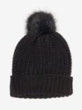 Barbour Saltburn Faux Fur Pom Pom Beanie Hat, Black