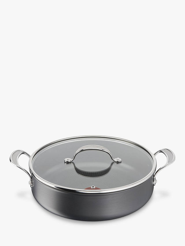 Jamie Oliver by Tefal Hard Anodised Aluminium Non-Stick Shallow Casserole with Glass Lid, 30cm