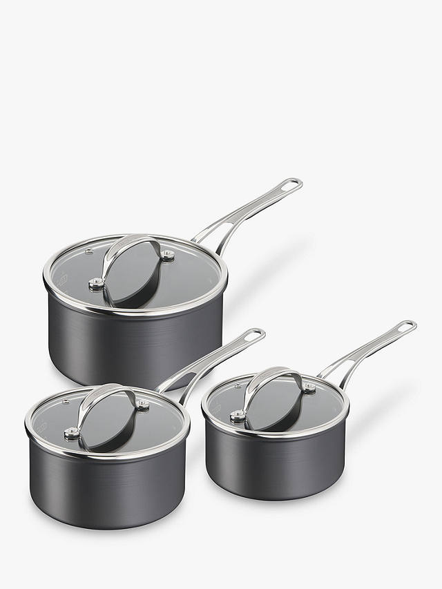 Jamie Oliver by Tefal Hard Anodised Aluminium Non-Stick Saucepan Set with Lids, 3 Piece