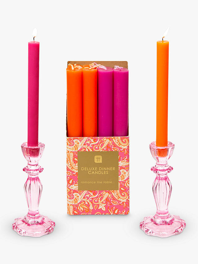 Talking Tables Dinner Candlesticks & Glass Candle Holder, 150g, Pink/Orange