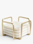 John Lewis Square Marble Coasters & Stainless Steel Stand, Set of 4, White/Gold