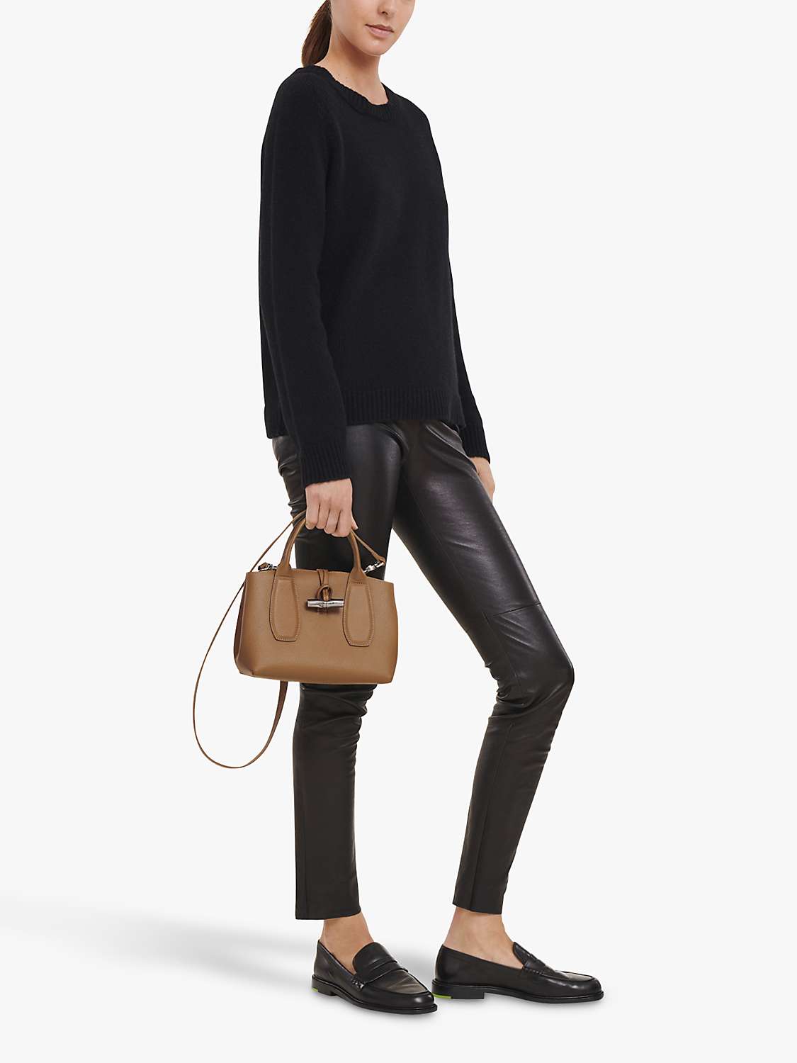 Longchamp Roseau Small Leather Top Handle Bag, Natural at John Lewis ...