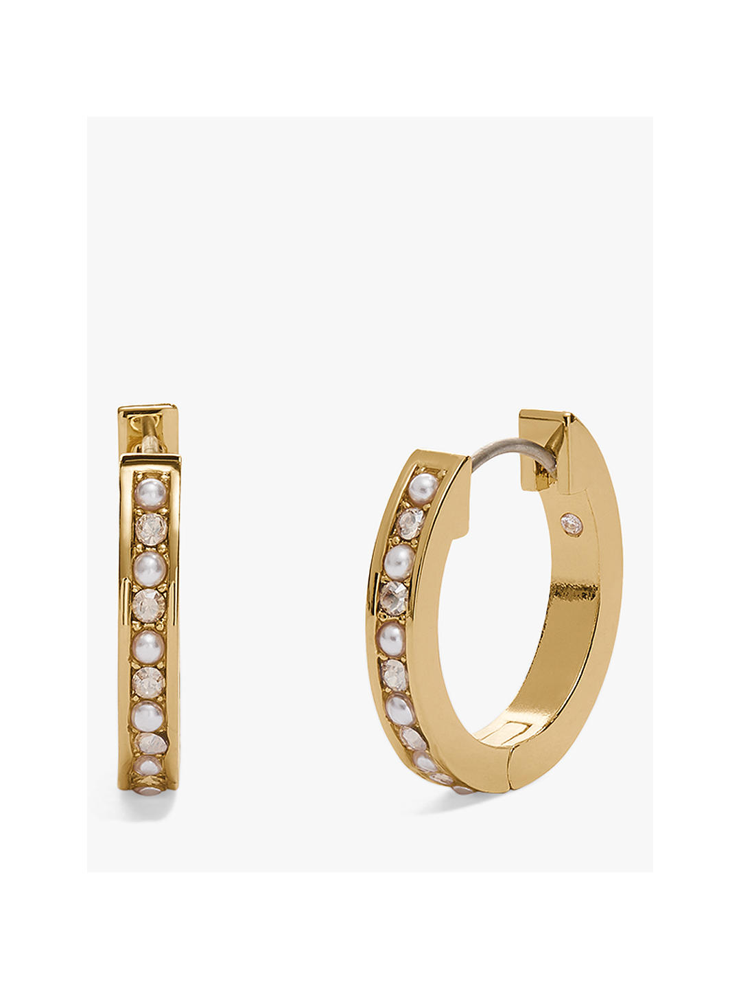 Coach Glass Pearl and Crystal Hoop Earrings, Gold at John Lewis & Partners