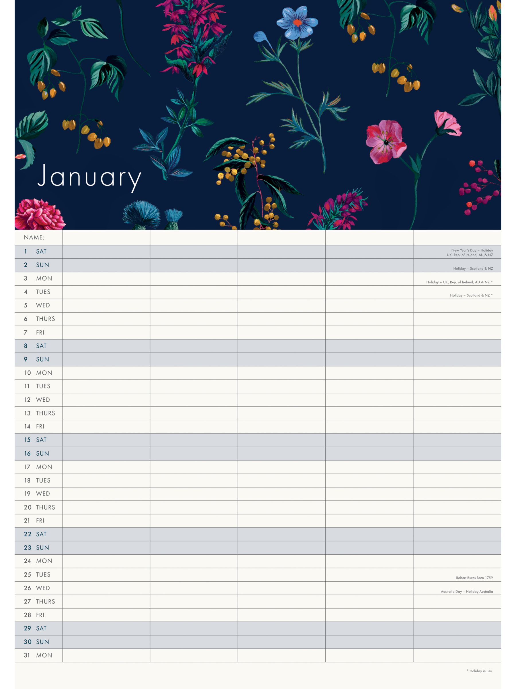 Joules A3 Floral Family Organiser Calendar, 2022