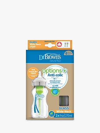 Dr Brown’s Options+ Anti-Colic Glass Bottle, Pack of 2, 270ml