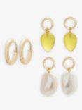 John Lewis & Partners Gemstones Pearl and Onyx Drop Huggie Hoop Earrings & Charms Set, Gold