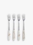 John Lewis Willow Landscape Stainless Steel Pastry Forks with Fine China Handles, Set of 4, Gold/White