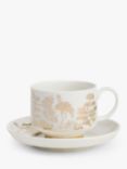 John Lewis Willow Landscape Fine China Cup & Saucer, 275ml, White/Gold