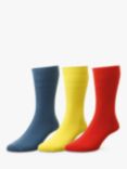 HJ Hall Cotton Blend Softop Socks, Pack of 3, One Size, Indigo/Maize/Red