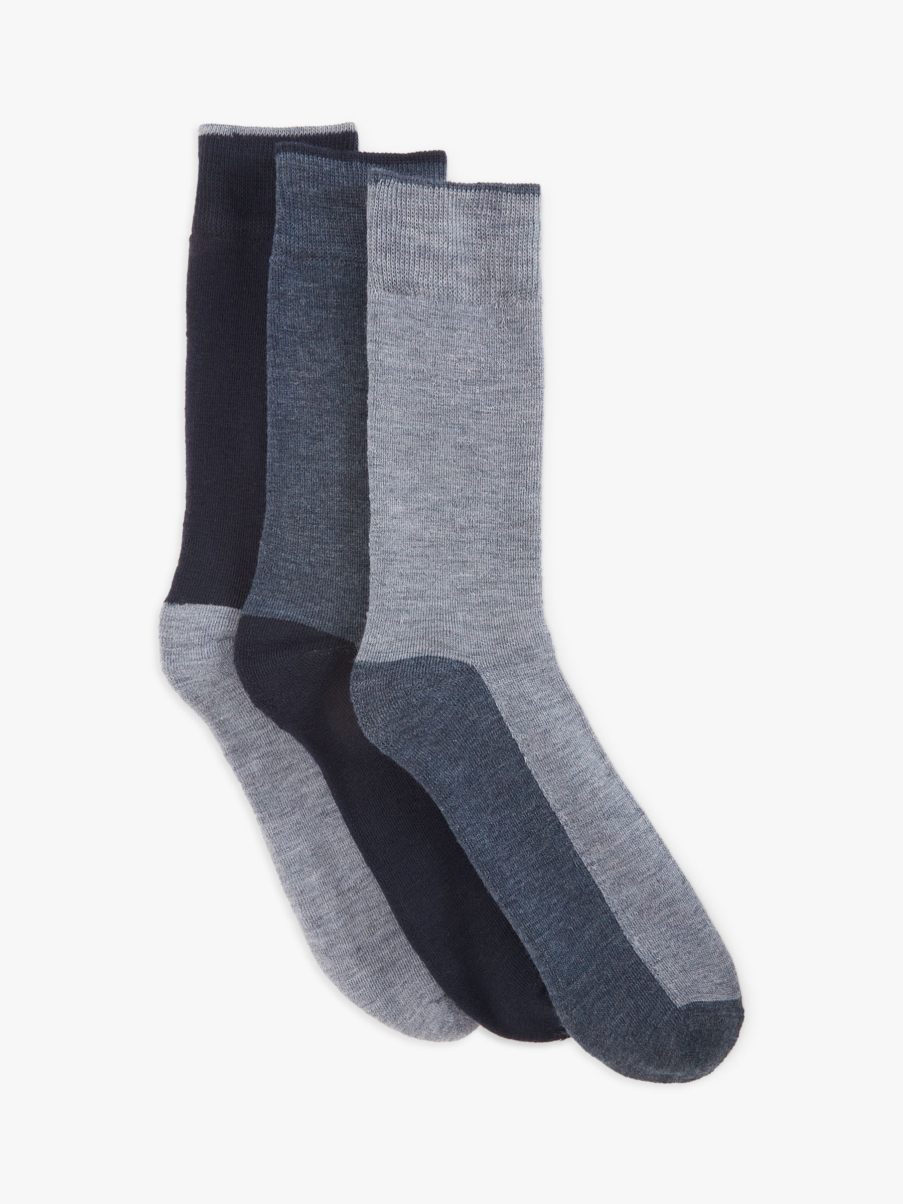 John Lewis Thermal Wool Blend Socks, Pack of 3, One Size, Blues