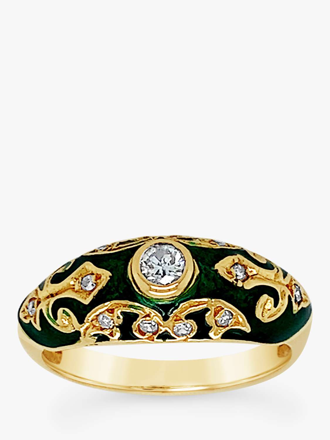 Buy Milton & Humble Jewellery 18ct Yellow Gold Second Hand Domed Enamel Diamond Ring Online at johnlewis.com