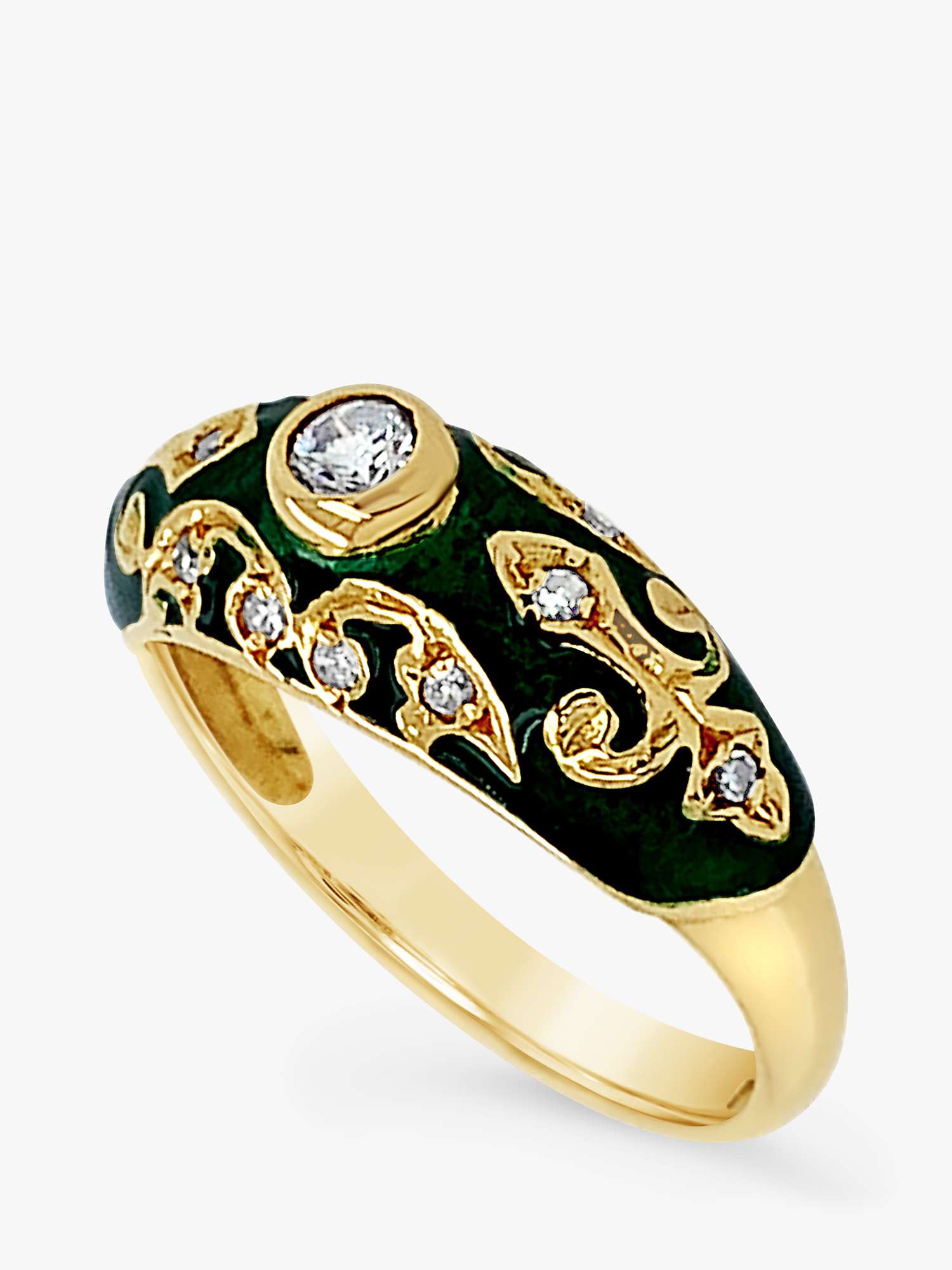 Buy Milton & Humble Jewellery 18ct Yellow Gold Second Hand Domed Enamel Diamond Ring Online at johnlewis.com