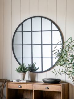 John Lewis Metal Window Frame Round Wall Mirror, 115cm, Black