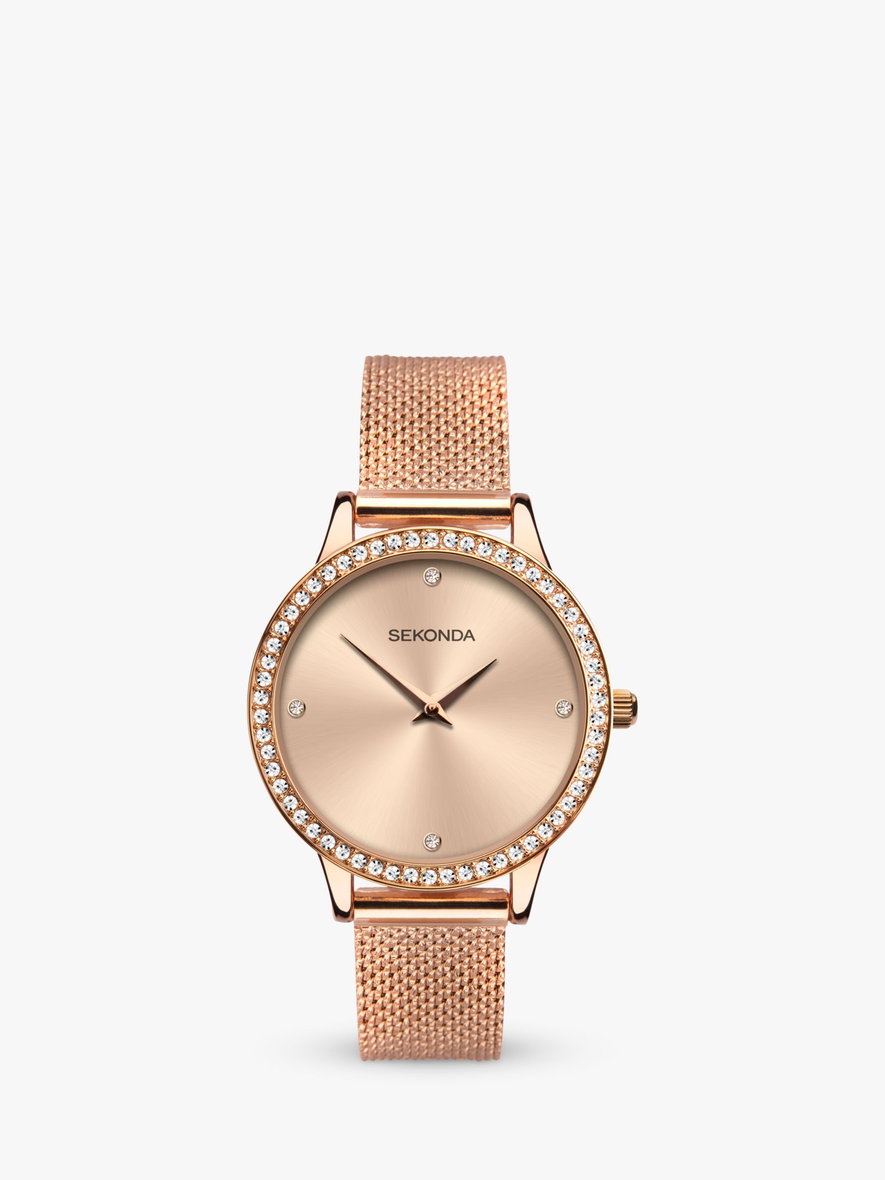 Sekonda 40036.27 Women's Crystal Mesh Bracelet Strap Watch, Rose Gold