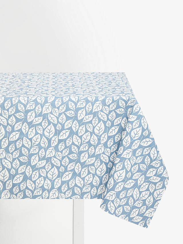 John Lewis & Partners Scandi Leaves PVC Tablecloth Fabric, Powder Blue