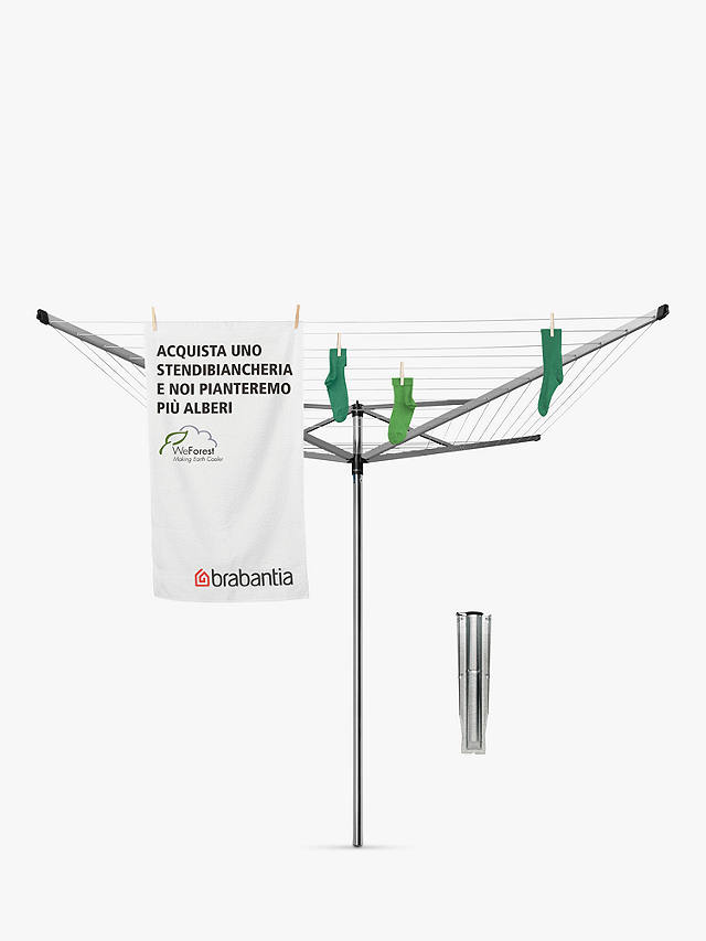 Brabantia Topspinner Rotary Clothes Outdoor Airer Washing Line with Ground Spike, Metallic Grey, 60m