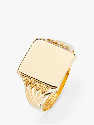 L & T Heirlooms Men's 9ct Yellow Gold Second Hand Diamond Cut Shoulder Signet Ring