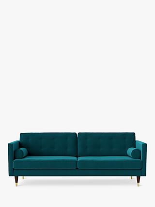 Porto Range, Swoon Porto Large 3 Seater Sofa, Dark Leg, Kingfisher Velvet