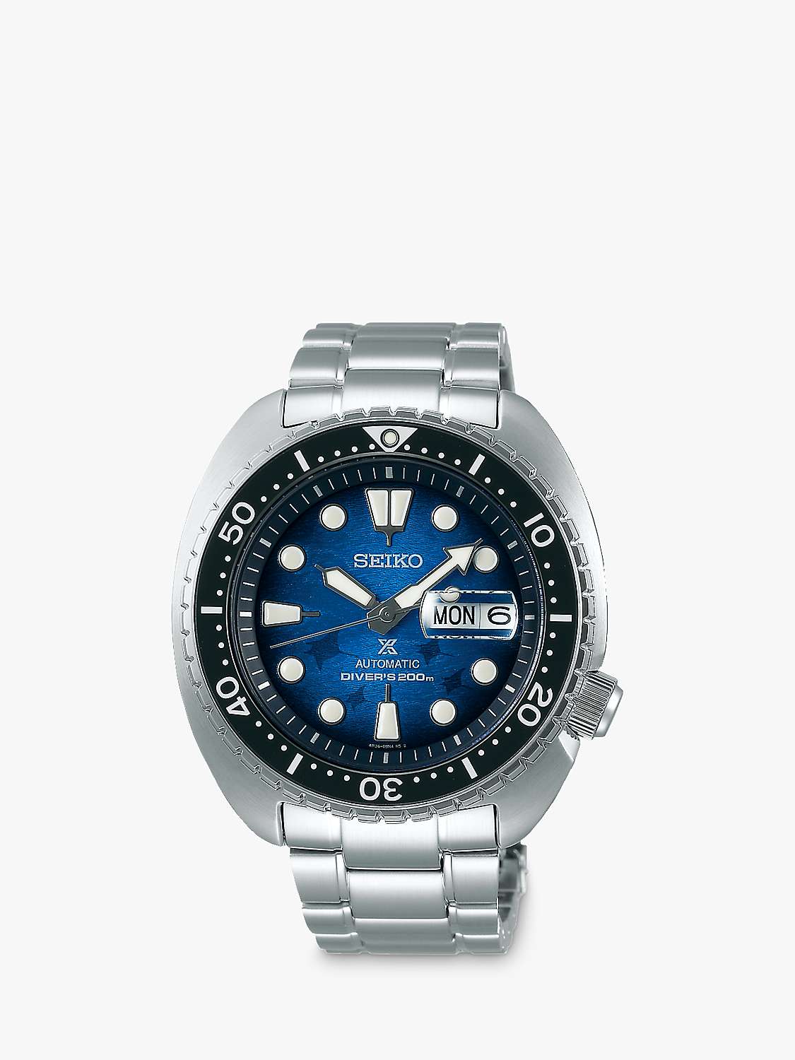 Buy Seiko SRPE39K1 Men's Prospex Save The Ocean Automatic Day Date Bracelet Strap Watch, Silver/Blue Online at johnlewis.com