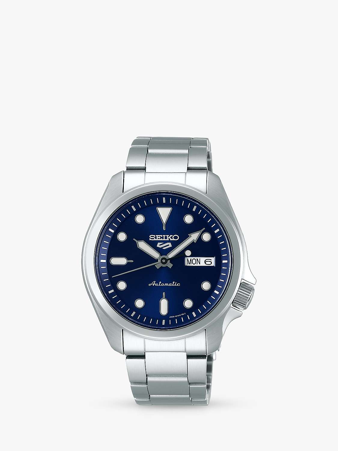 Seiko Men's 5 Sports Automatic Day Date Bracelet Strap Watch, Silver/Blue  at John Lewis & Partners