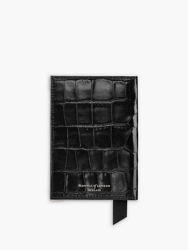 Aspinal of London Croc Leather Passport Cover, Black