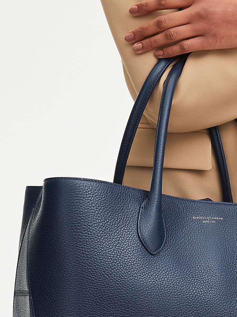 Aspinal of London Large London Pebble Leather Tote Bag, Navy at John Lewis  & Partners