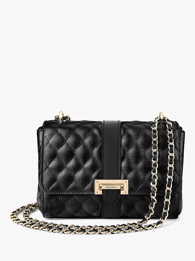 Aspinal of London Lottie Small Quilted Pebble Leather Shoulder Bag, Black