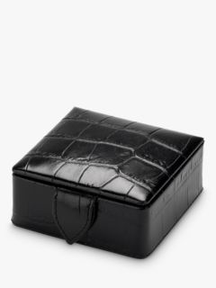 Aspinal of London Small Stud Croc Leather Box, Black