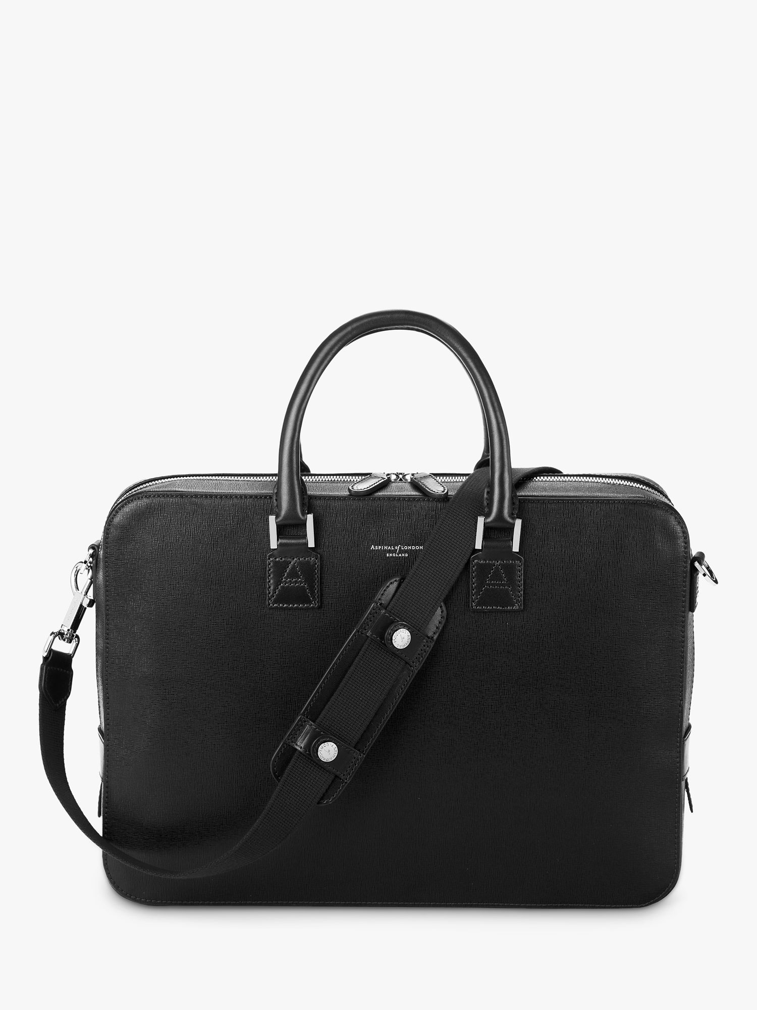 Aspinal of London Mount Street Small Saffiano Leather Laptop Bag, Black ...
