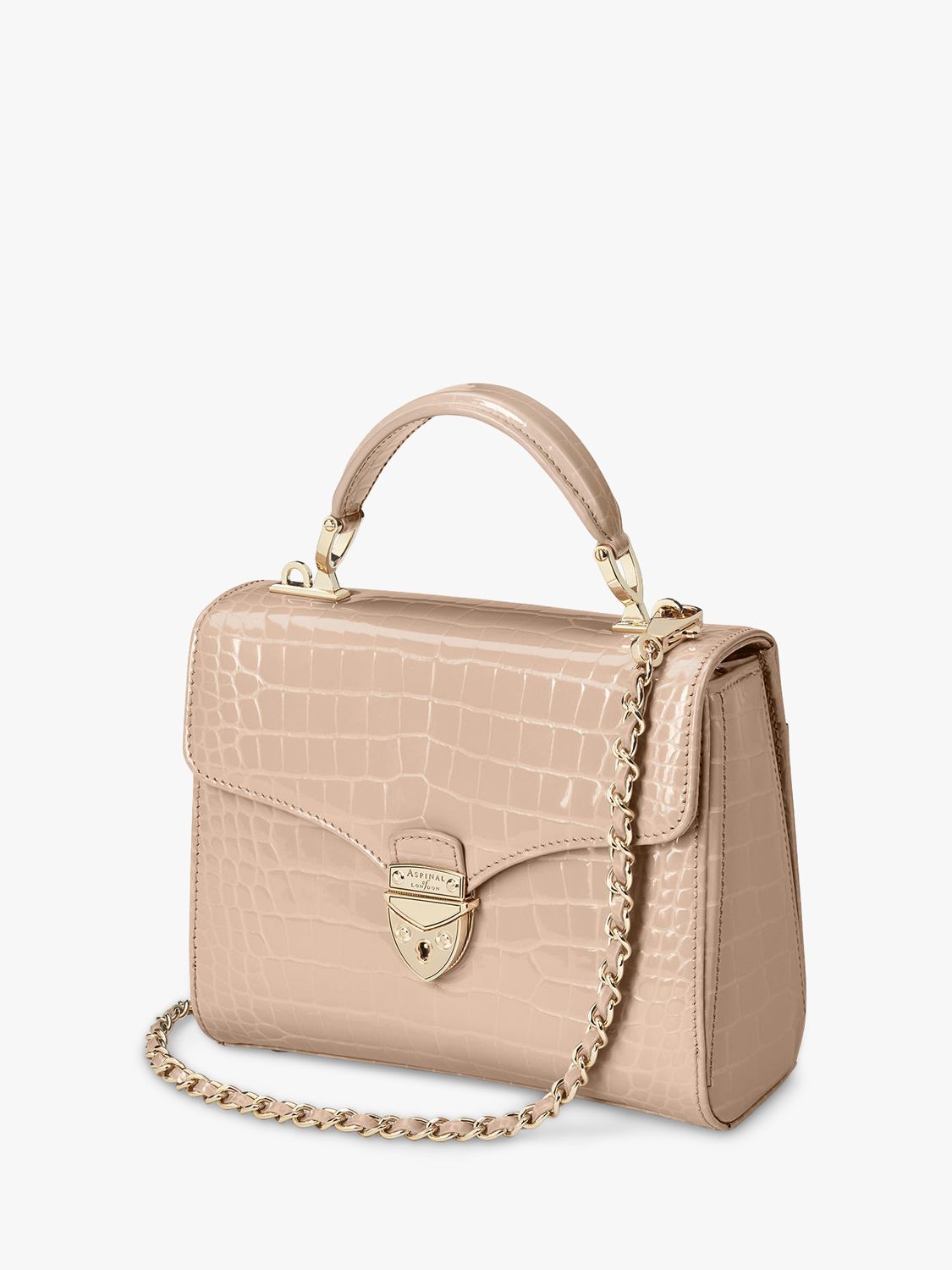 Aspinal of London Midi Mayfair Croc Effect Leather Cross Body Bag, Taupe