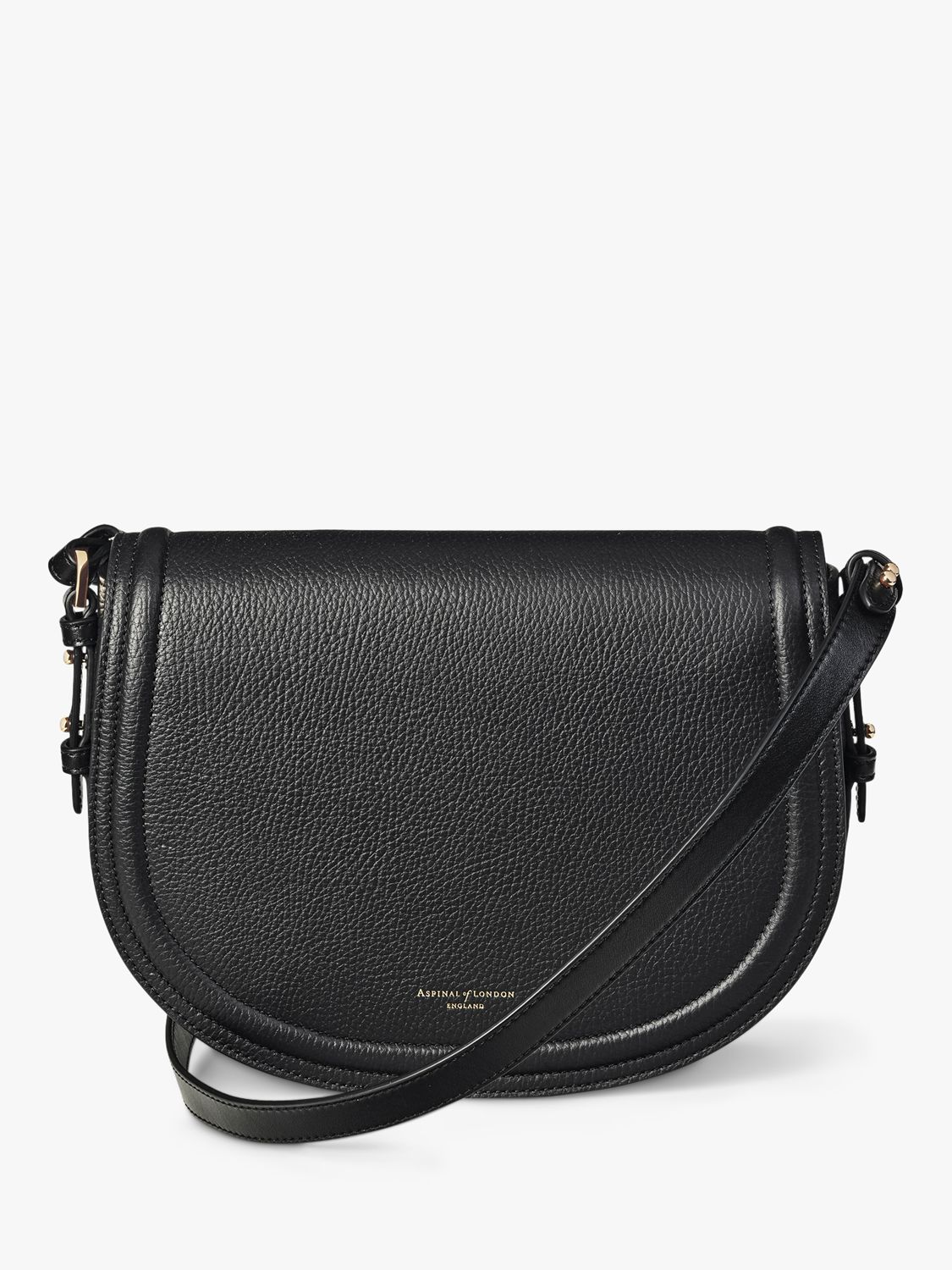 Aspinal of London Stella Pebble Leather Satchel Bag, Black at John ...